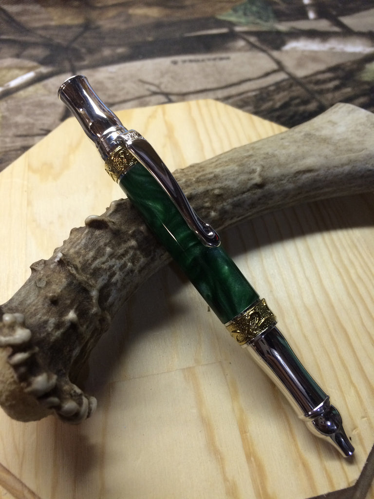 Nouveau Sceptre Twist Pen Gold TN & Rhodium In Deep forest green swirl