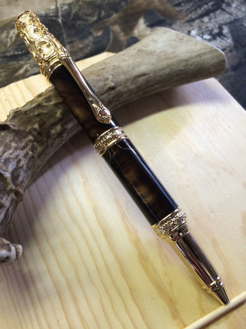 Victorian Twist Pen 24kt Gold In Deep Brown swirl