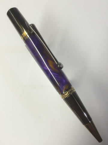 Majestic Squire Premium Series Twist Pen 22kt Gold & Black T/N In Pearl Purple & Gold