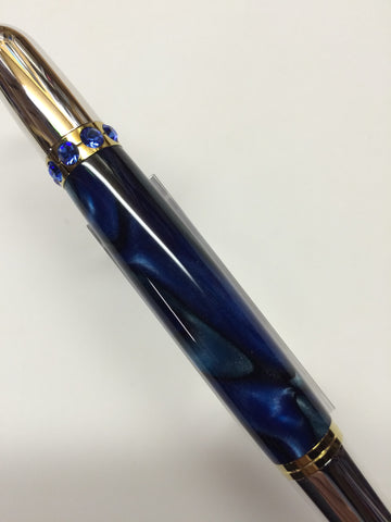 Diva Charm Twist  Pen Blue Crystal In Sapphire Blue Silk