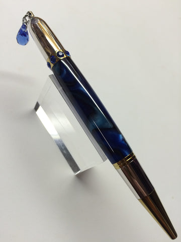 Diva Charm Twist  Pen Blue Crystal In Sapphire Blue Silk
