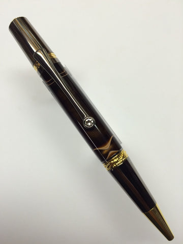 Majestic Squire Premium Series Twist Pen 22kt Gold & Black T/N In Brown & light brown swirl