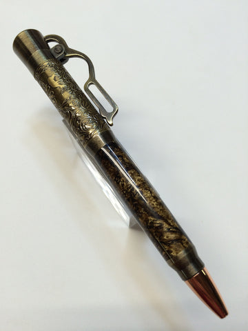 Lever Action Pen Antique Brass Black & Gold Swirl