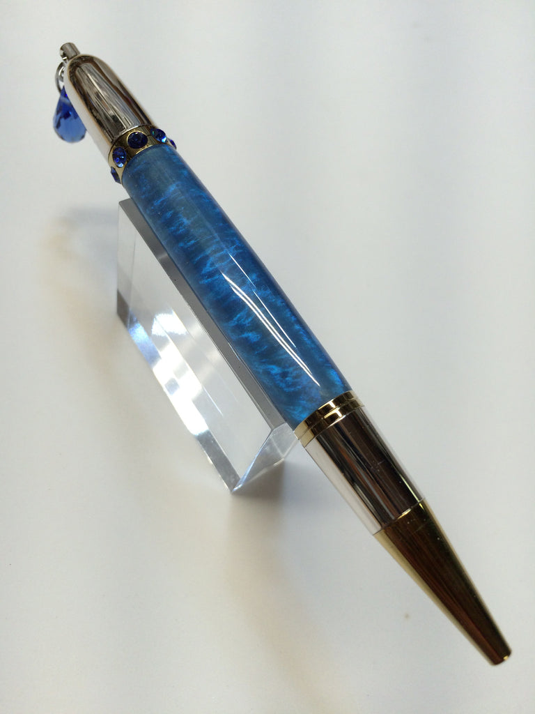 Diva Charm Twist Pen Blue Crystal In Light Blue Swirl