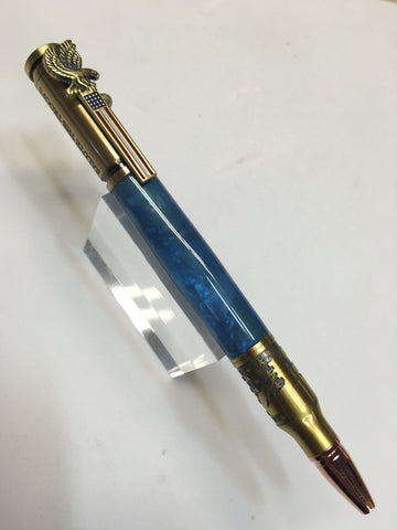 Patriotic Bold Action Pen Brass With Light Pearl Blue