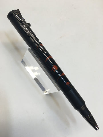 .30 Caliber Bolt Action Pen Black in Black & Florescent Orange