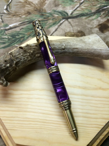 Victorian Twist Pen Antique Pewter Deep Purple with white swirl